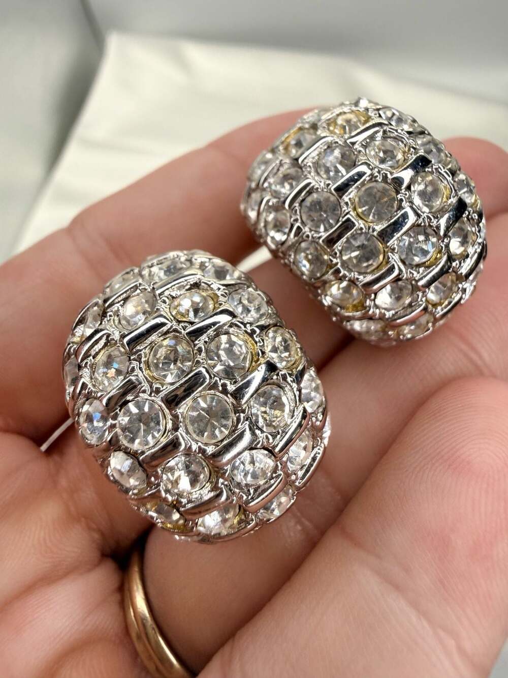 St.John Pave Crystal Half Hoop Clip On Earrings